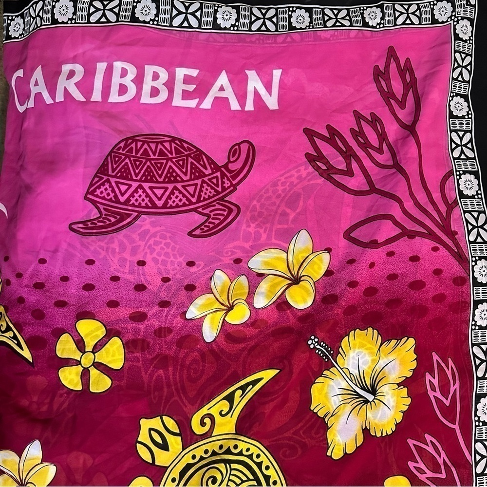 Large Caribbean Pink Floral With Turtles Sarong/Pareu Beach Wear Cover-Up